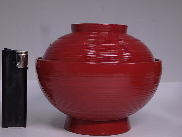 ☆美品！【欅 朱荒筋 煮物椀5客】紙箱入り 蓋裏松笠松葉の金蒔絵 木製