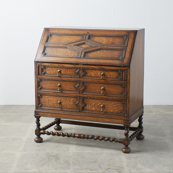 IZ38341A☆英国 アンティーク ライティングビューロー イギリス 木彫刻