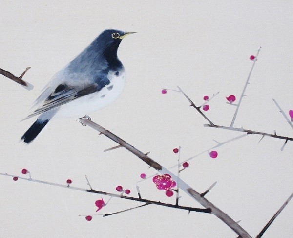 木本大果○早春○絹本○肉筆○共箱○経年染み○画サイズ巾51×縦41cm