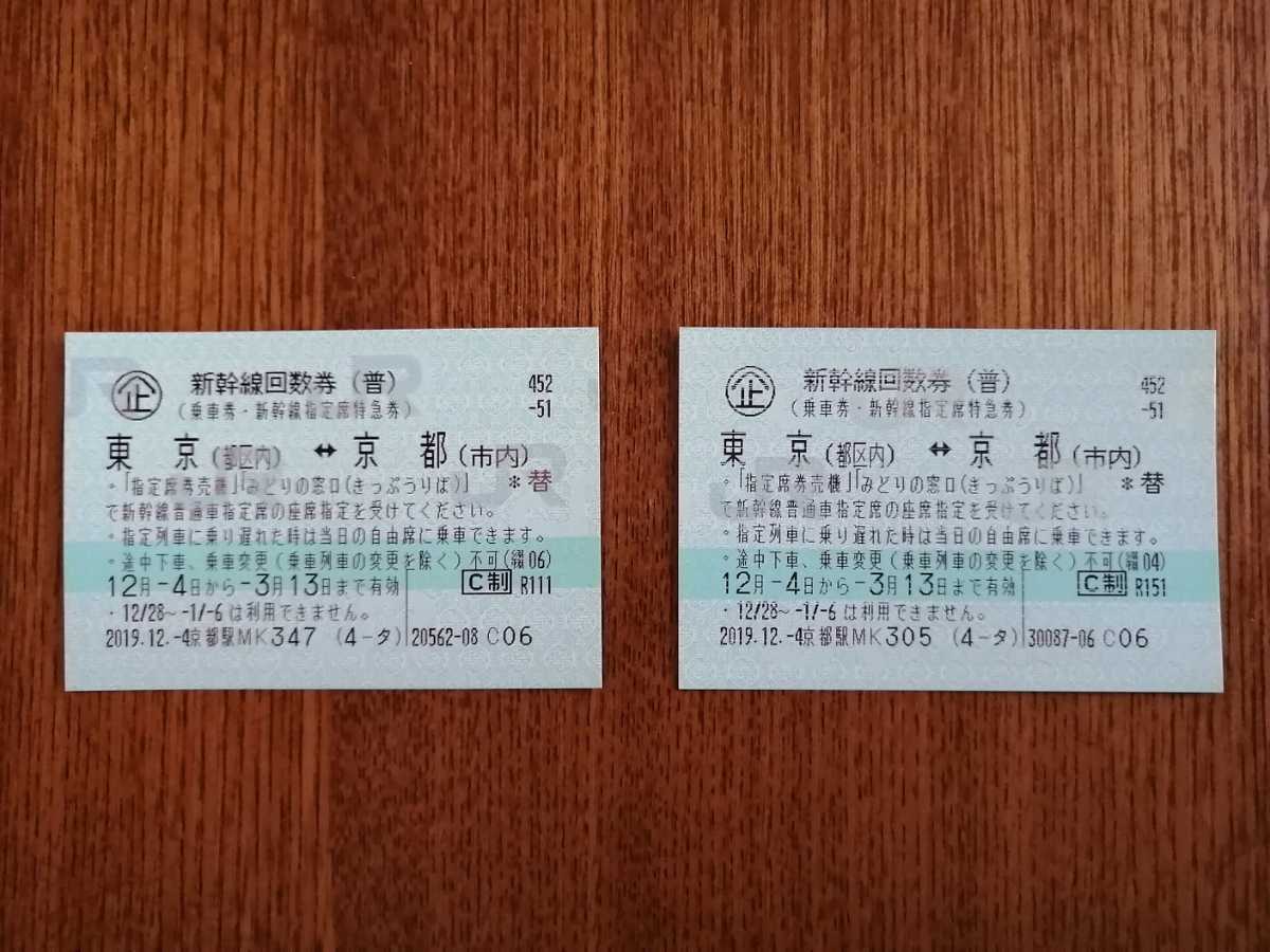 新幹線 回数券 東京 名古屋 指定席 往復 2枚 送料込み 新幹線 東京