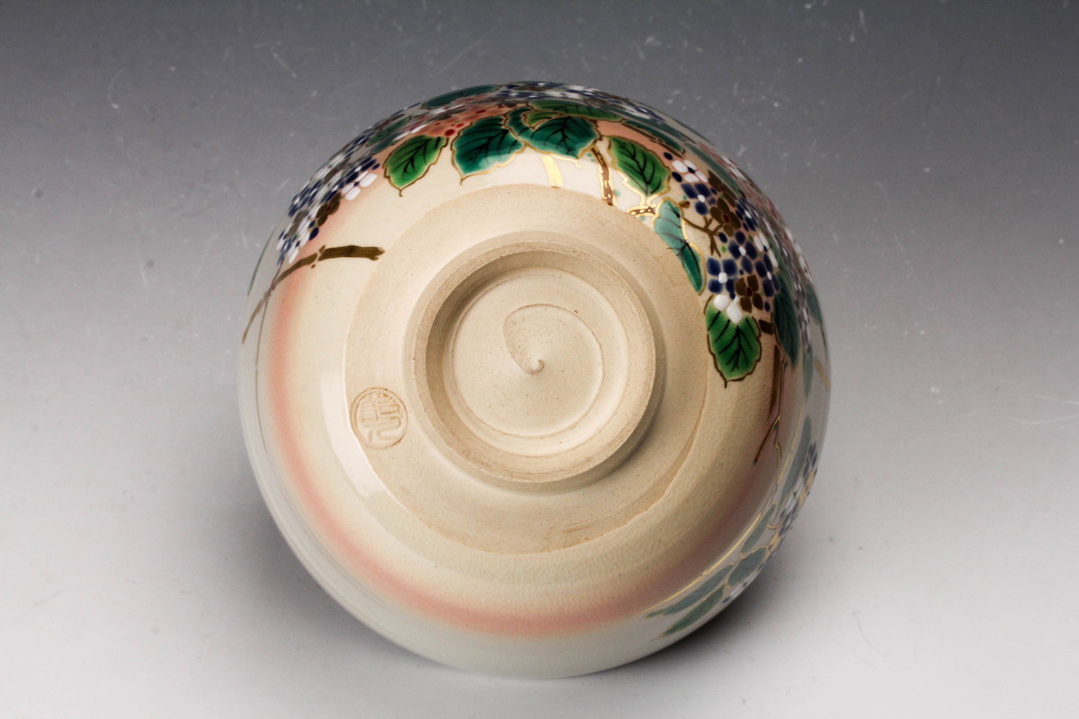 京焼　中村能久　色絵紫陽花之図　茶碗　共箱 茶道具 抹茶茶碗 紫陽花、京焼 中村能久 - 茶道具 販売の佐藤大観堂