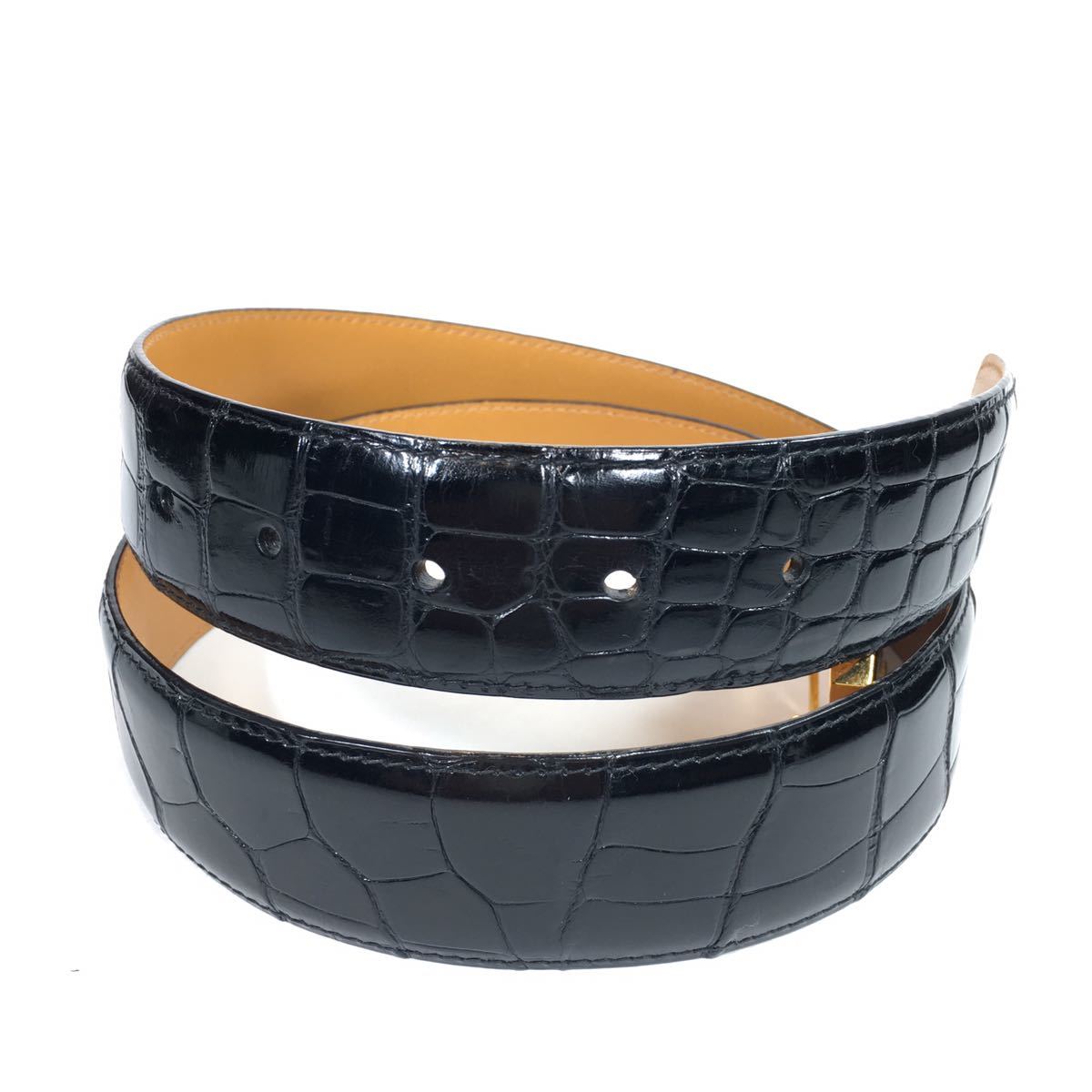 本物 A Testoni イタリア製 クロコダイル ベルト メンズ ワニ革 全長100cm 幅3cm 男性用 美品 送料510円 黒 最も完璧な ベルト