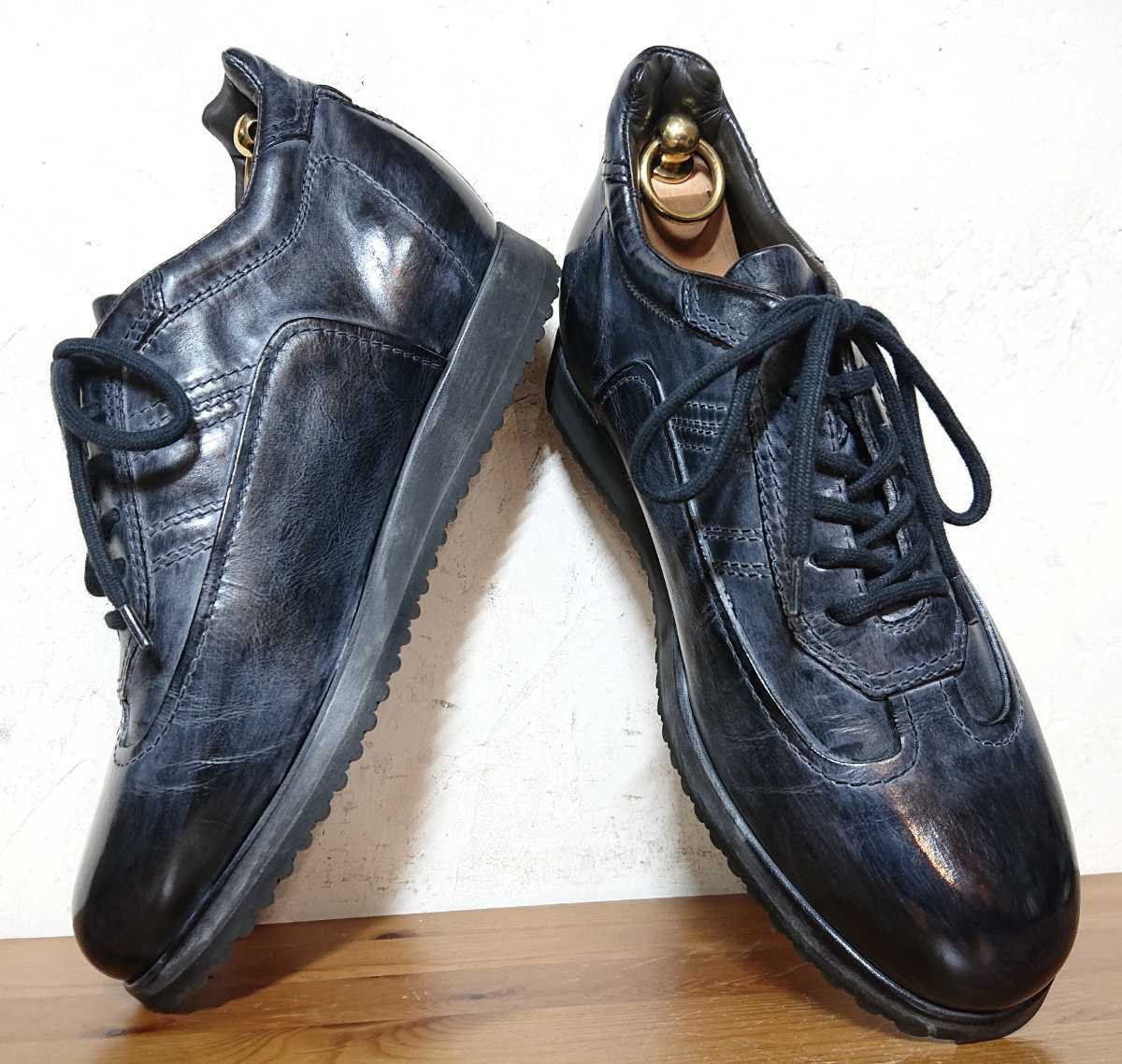 Santoni ネイビーブルー ダブルモンクシューズ 81/2 （試し履きのみ 