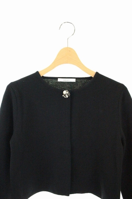 アナイ ANAYI 18AW カーディガン ニット ミラノリブビジューボタン 長袖 38 黒 /KN ■OS レディース