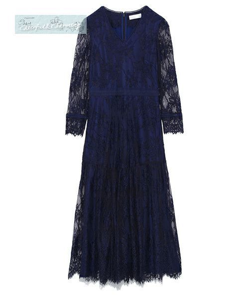 CELFORD/セルフォード レースギャザーワンピース 36 ネイビー 華やか  