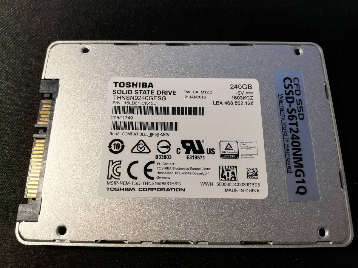 TOSHIBA 240GB THNSN9240GESG SATA SSD 7mm 2.5inch (動作品 Diskinfo正常)_1