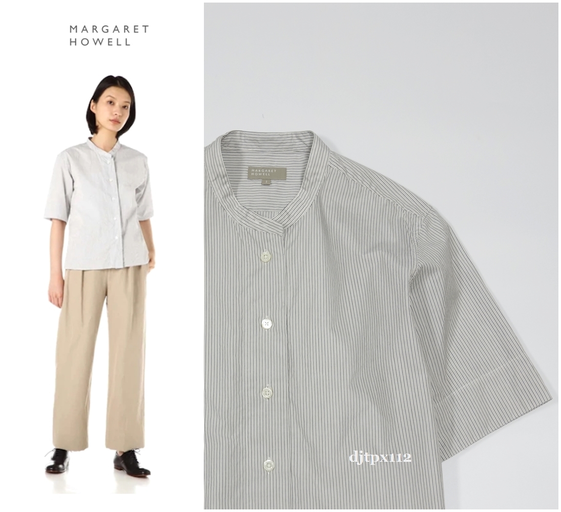 定価2.8万*MARGARET HOWELL極美品* 19ss ストライプ柄 スタンドカラー