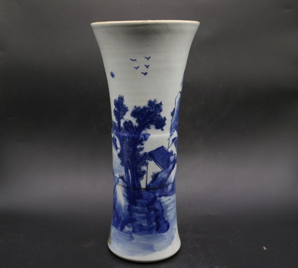 アウトレット安い価格 古染付 伊万里焼 山水楼閣文花瓶 青華花瓶 茶道具