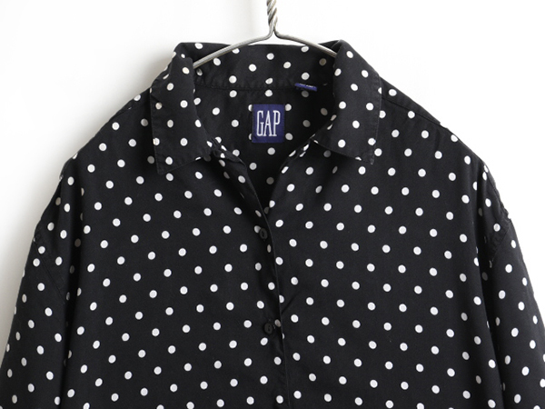 90’s OLD GAP レーヨン オープンカラーシャツ ドット 水玉 開襟 100% レーヨン 人気 黒 白 90's □ GAP オールド ギャップ ドット 柄