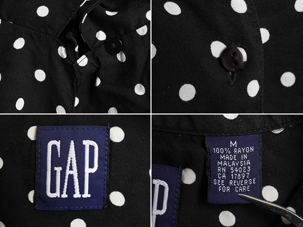 90’s OLD GAP レーヨン オープンカラーシャツ ドット 水玉 開襟 100% レーヨン 人気 黒 白 90's □ GAP オールド ギャップ ドット 柄