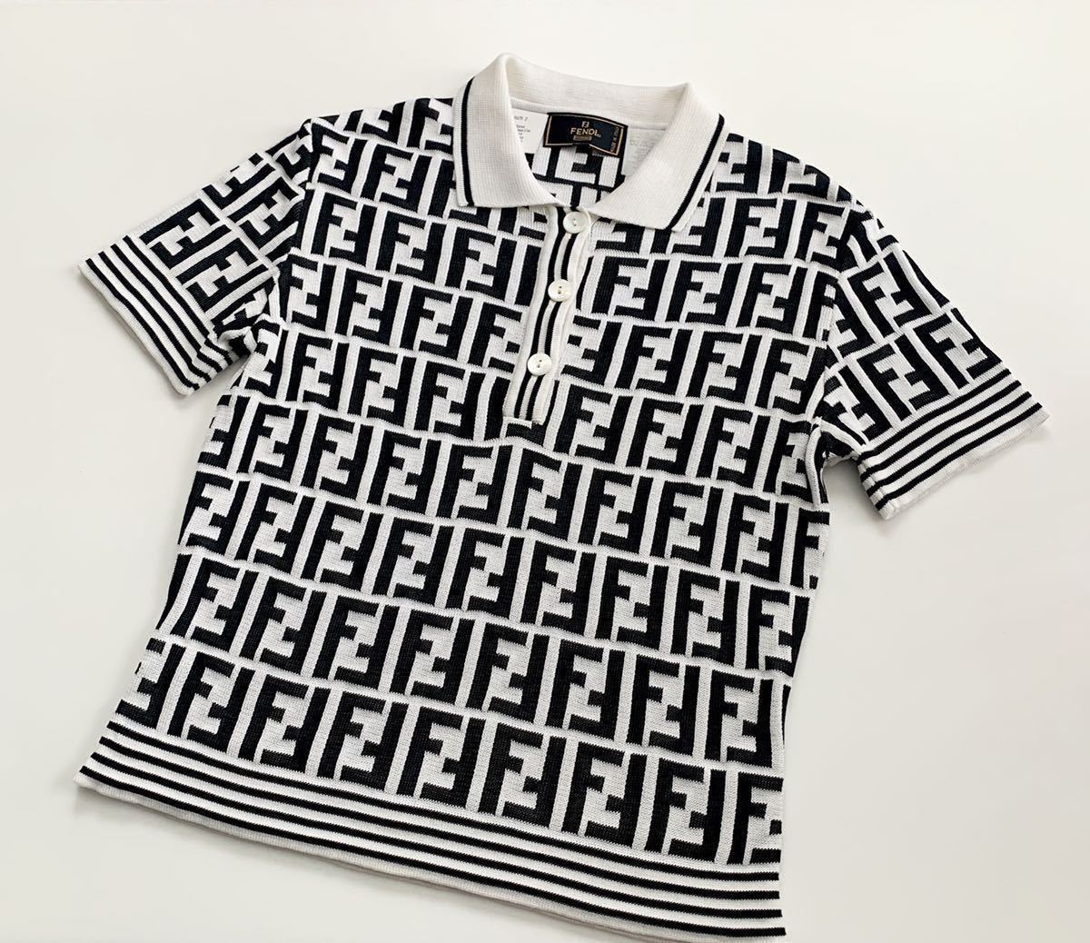 1回着用美品【FENDI】38☆ズッカ柄半袖ニット/カットソー☆フェンディ