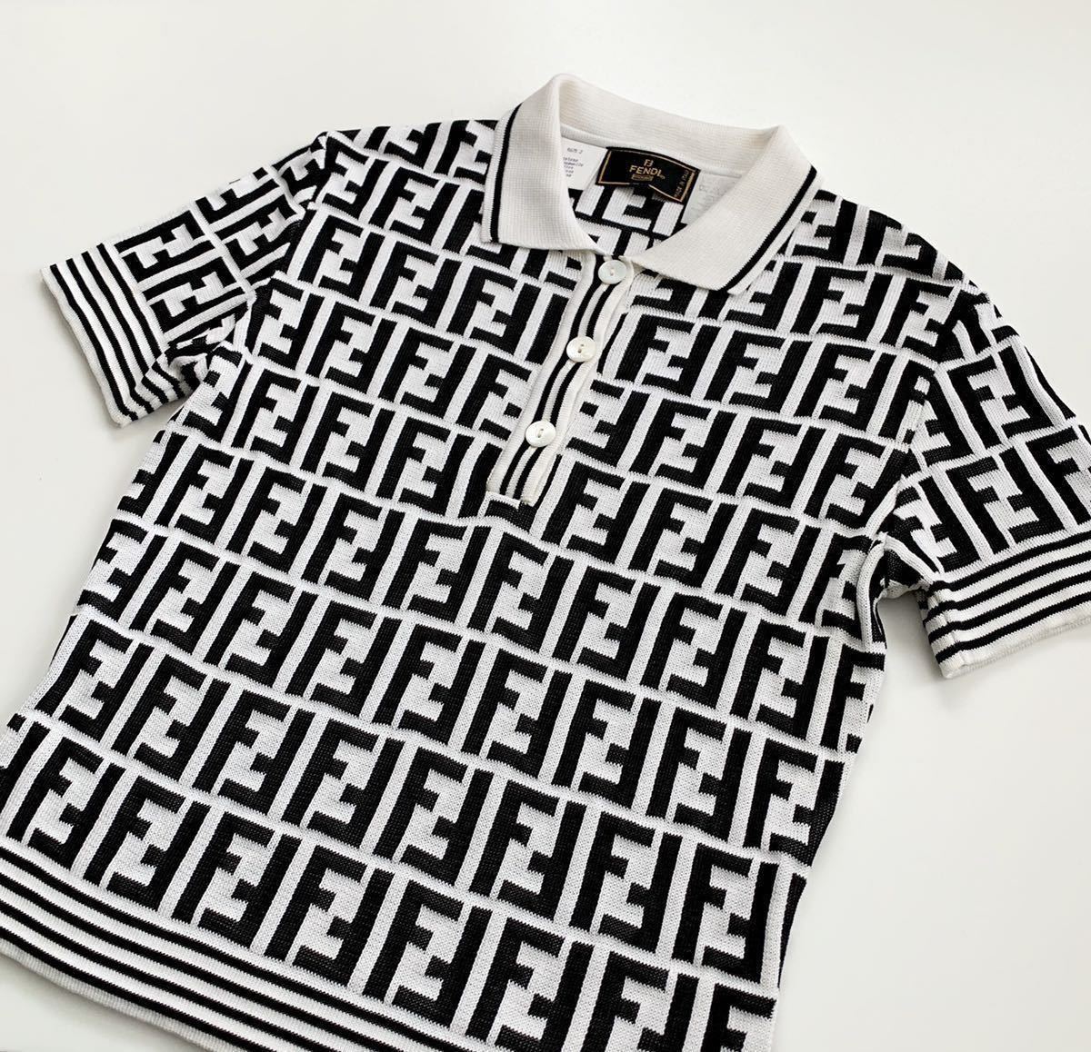 1回着用美品【FENDI】38☆ズッカ柄半袖ニット/カットソー☆フェンディ