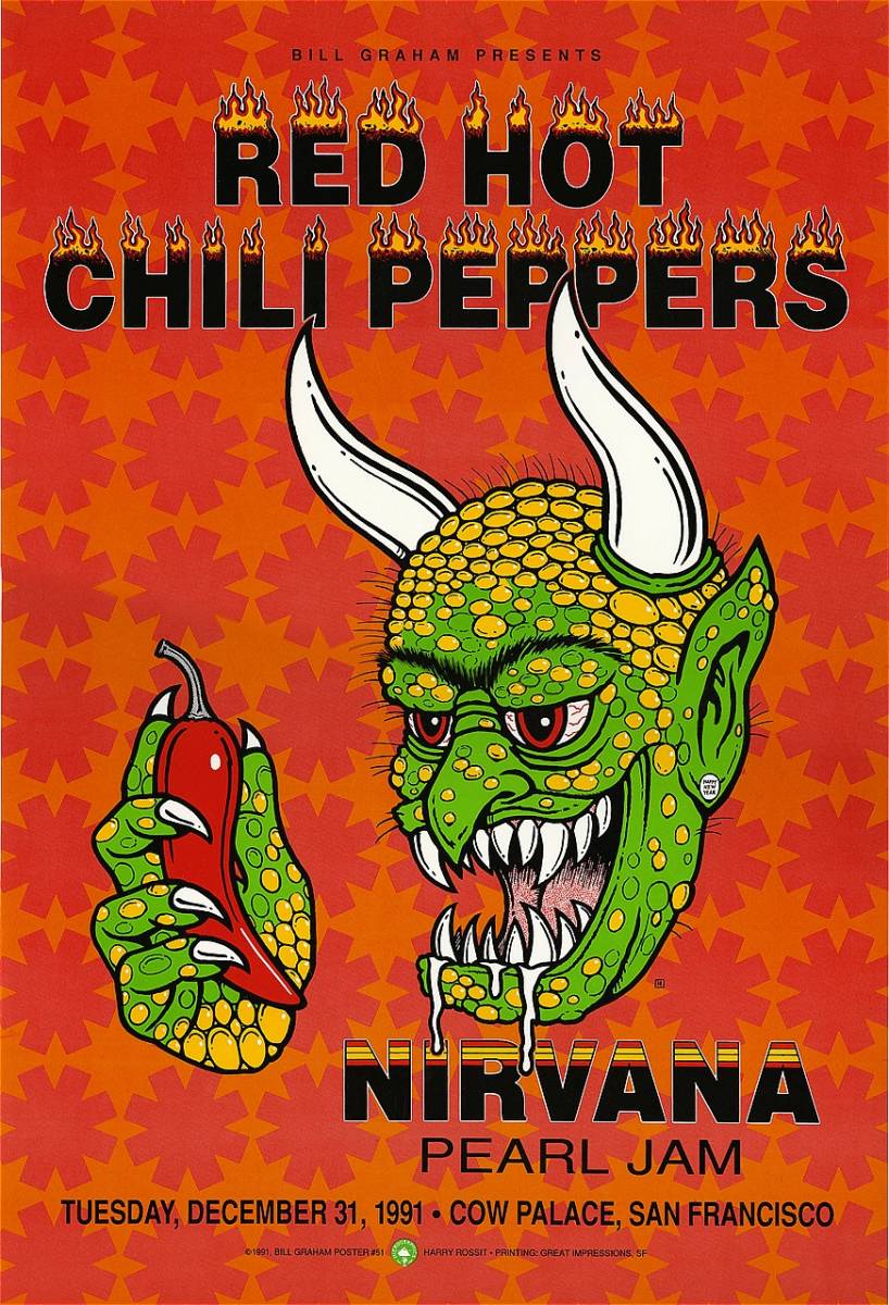 レッド ホット チリ ペッパーズ ニルバーナ パール ジャム 1991 ツアーポスター Red Hot Chili Peppers/レッチリ