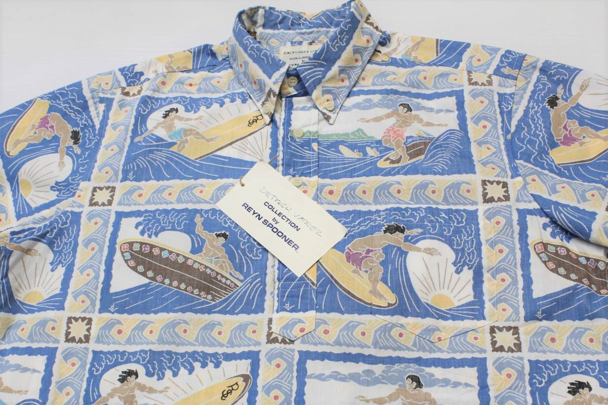 RSS16レインスプーナーXLコットン 波 サーフィン ハワイ製 プルオーバー ボタンダウン アロハシャツREYN SPOONERハワイアンシャツ　