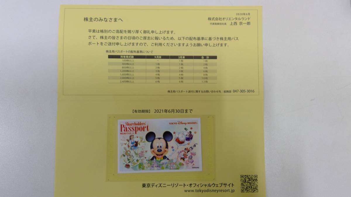 3A06010 2021年6月30日期限 東京ディズニーリゾート パスポート1枚