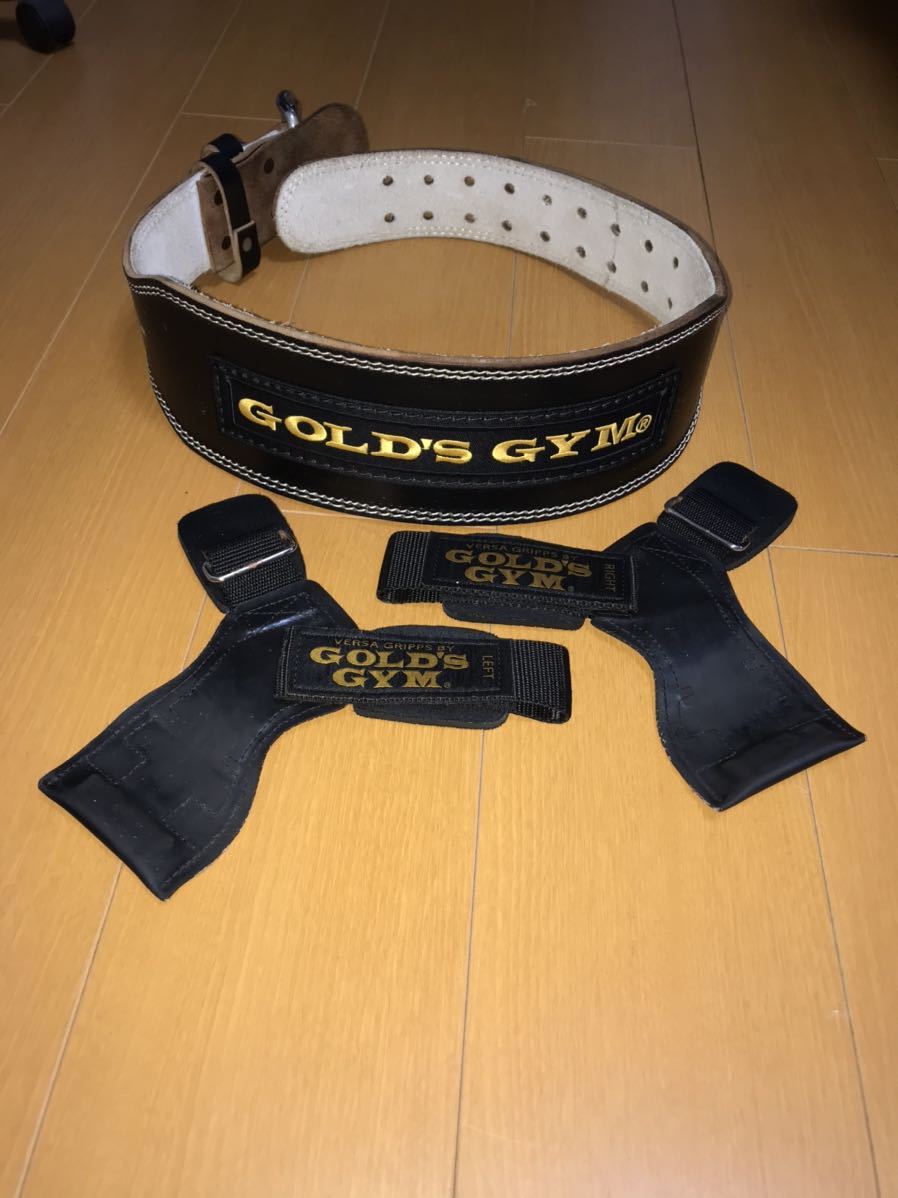 ゴールドジム(GOLD'S GYM) レザーベルト、パワーグリップ セット ご覧