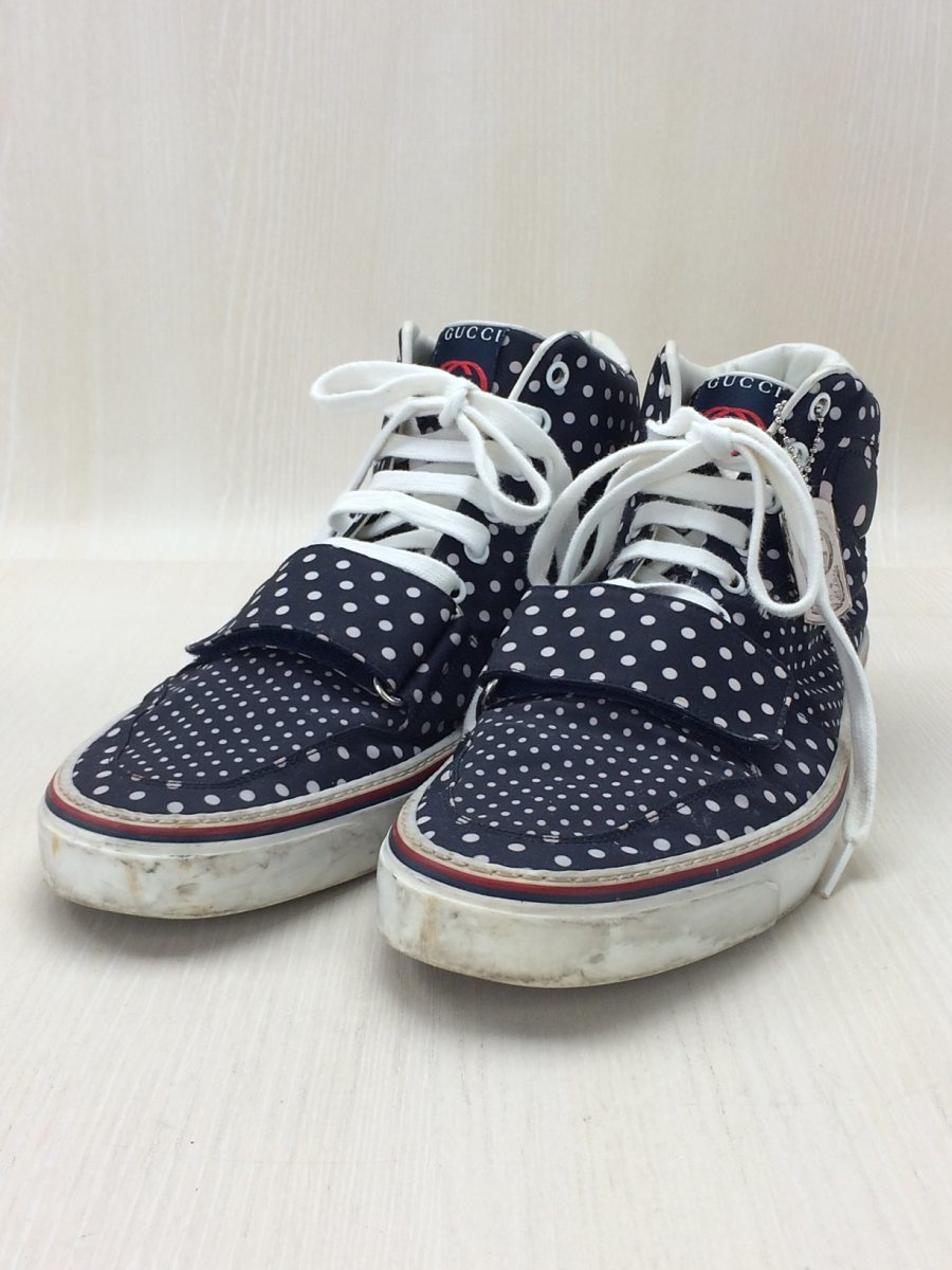 GUCCI ネイビー ドット柄 ハイカットスニーカー