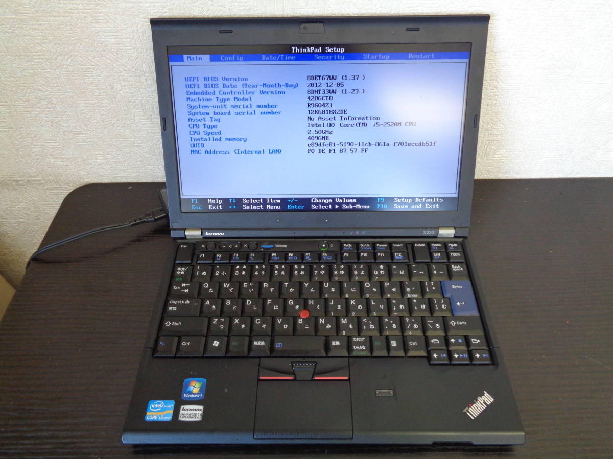 lenovo ThinkPad X220 4286CT0 Win7/i5-2520M/4GB BIOS表示OK lenovo ThinkPad X220 4286CT0 Win7/i5-2520M/4GB BIOS表示OK