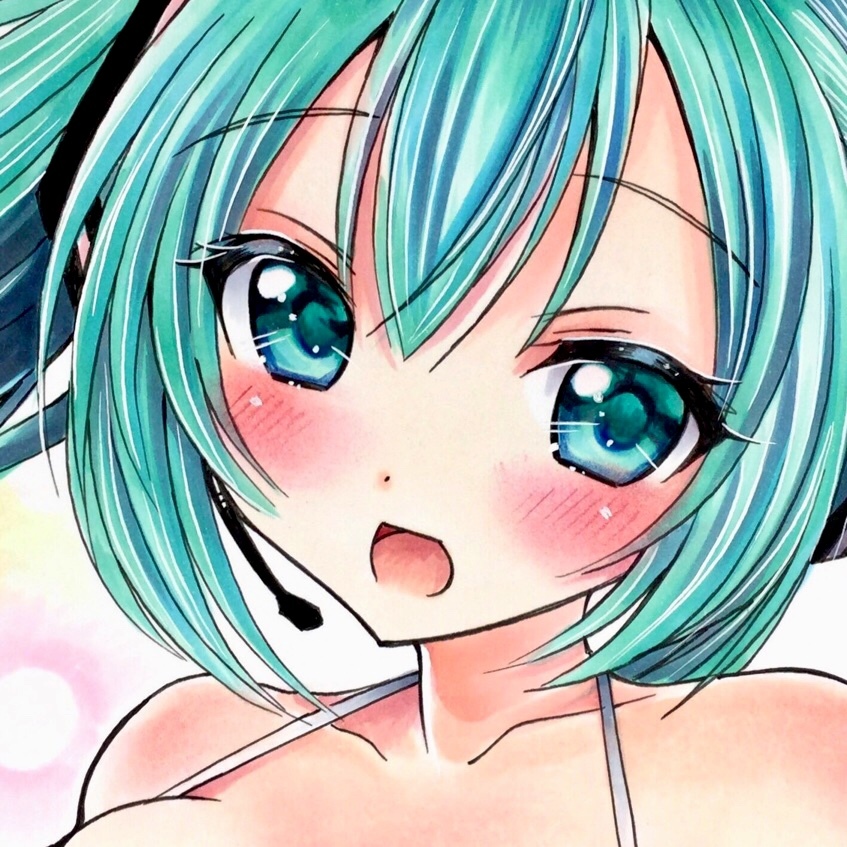 同人手描きイラスト A4 【 初音ミク 】 VOCALOID 水着(手描きイラスト