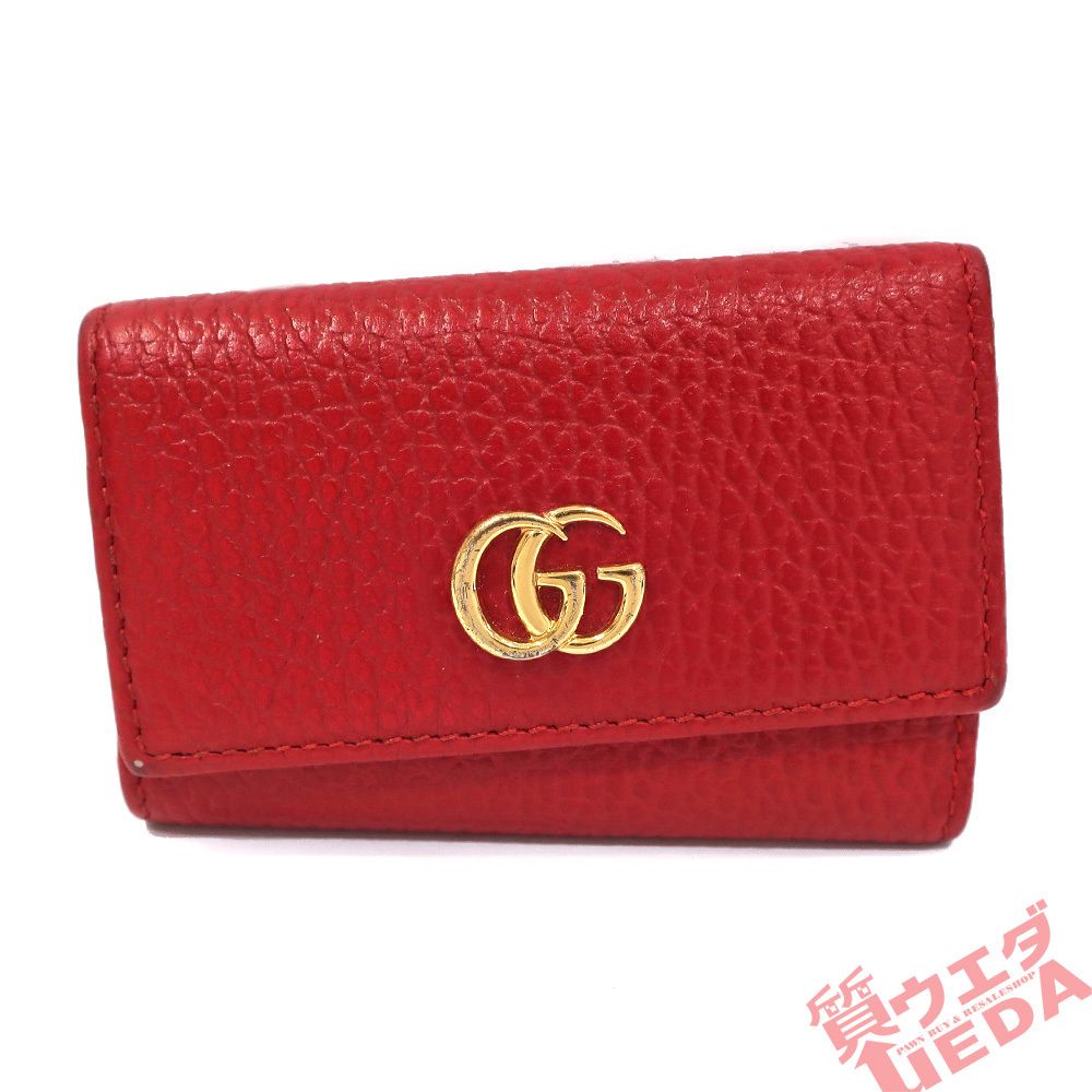 栄】GUCCI グッチ キーケース 6連 GGプチマーモント レッド 赤 451242