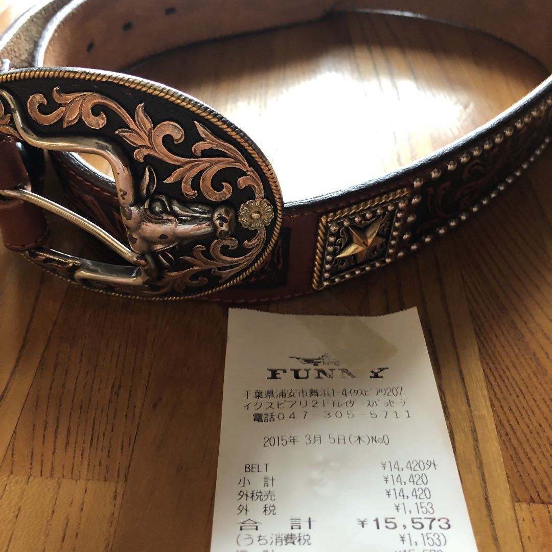 美品 Tony Lama カービング ウエスタン レザーベルト ゴールドバックル