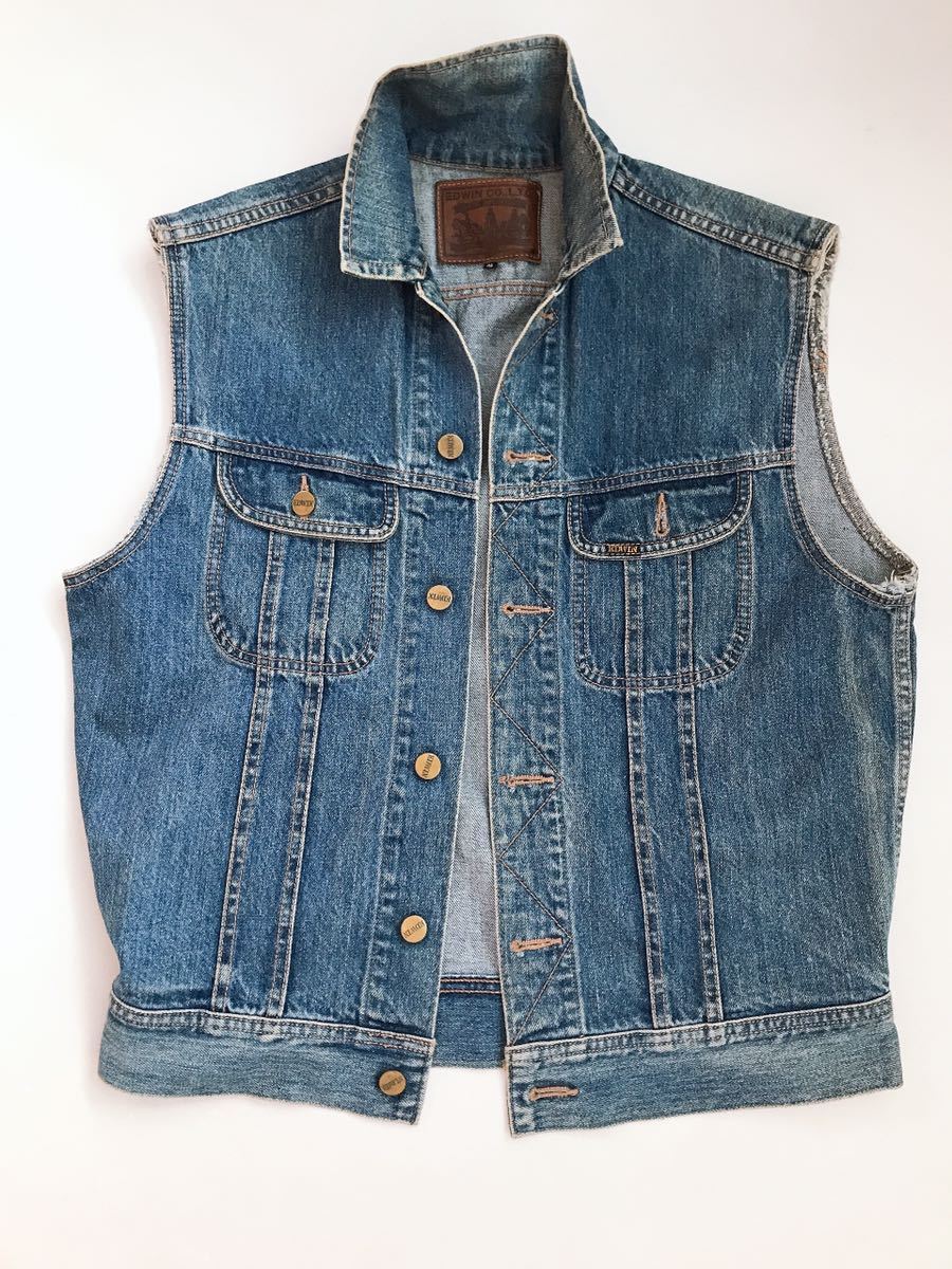 ルネートル】EDWIN デニムベスト 2L ENT5082-MAY57 革 古着【S-72108 