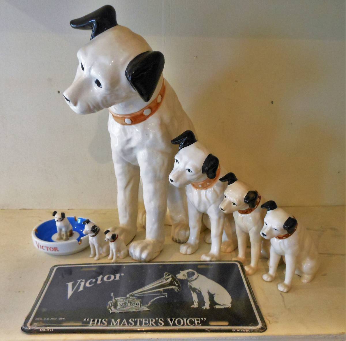 昭和 当時 Victor オーディオ ビクター犬 ニッパー 陶器製 8点セット