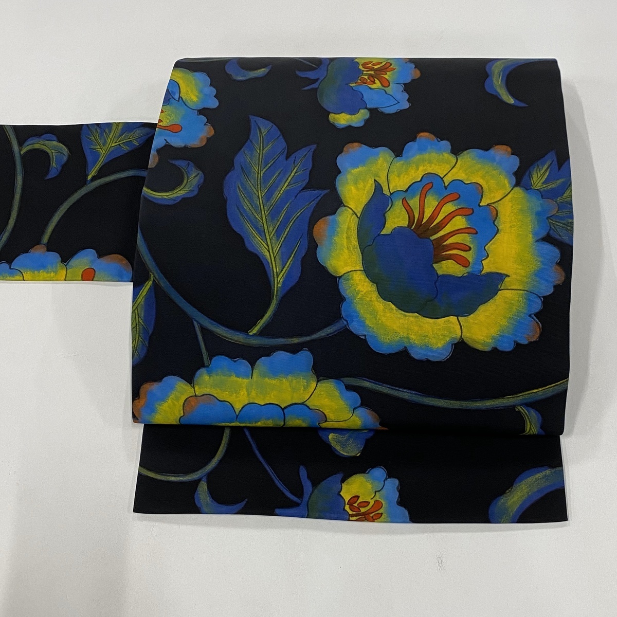 美品 袋帯 名品 草花 宝 金糸 有職唐織 黒 六通 正絹 中古 名古屋帯 美