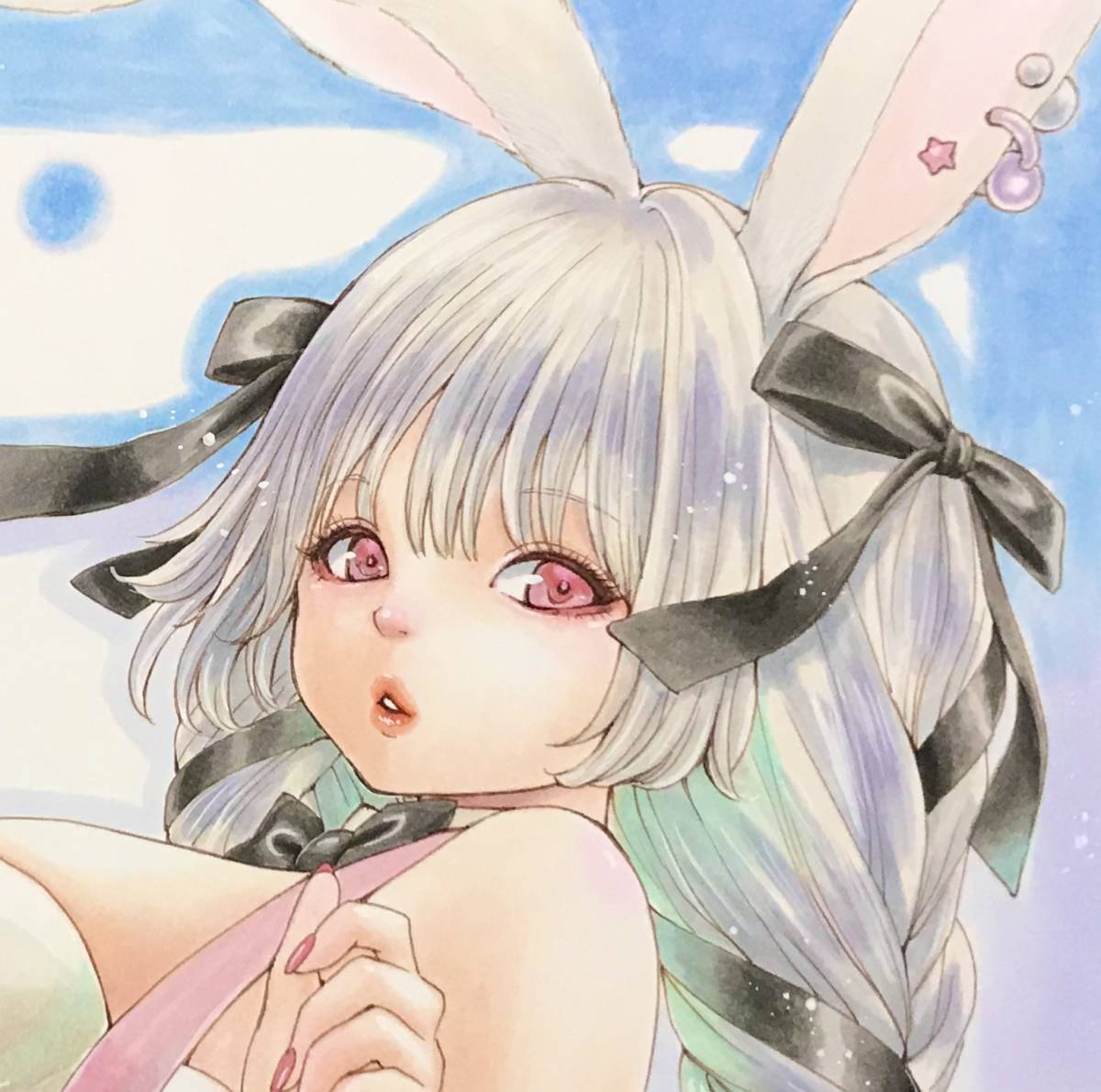豊富な，人気SALE 手描きイラストオリジナル◇バニー◇A4※送料無料