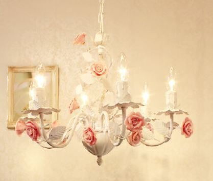 ♪プリンセス姫系ピンクローズ薔薇のシャンデリア6灯 オーブ 