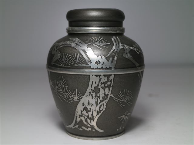 乾茂號造 煎茶道具 茶入 茶筒 - 共箱 茶壷 ⑥◇古錫