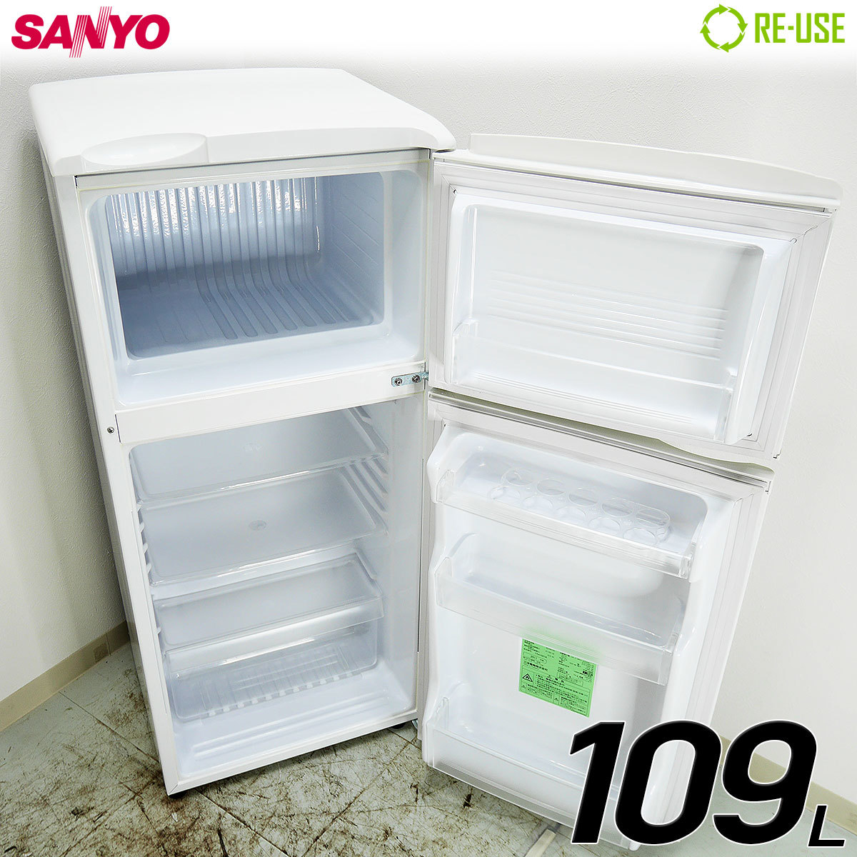 爆買い，得価 【中古】美品 SANYO 冷蔵庫 2ドア 109L 直冷式 SR-