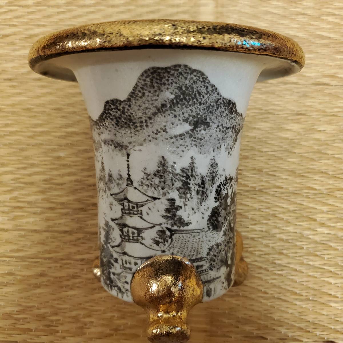 山野草の石田精華園 京楽焼 ⁄ 京楽焼「五柳」万年青鉢 風来記 H-22 