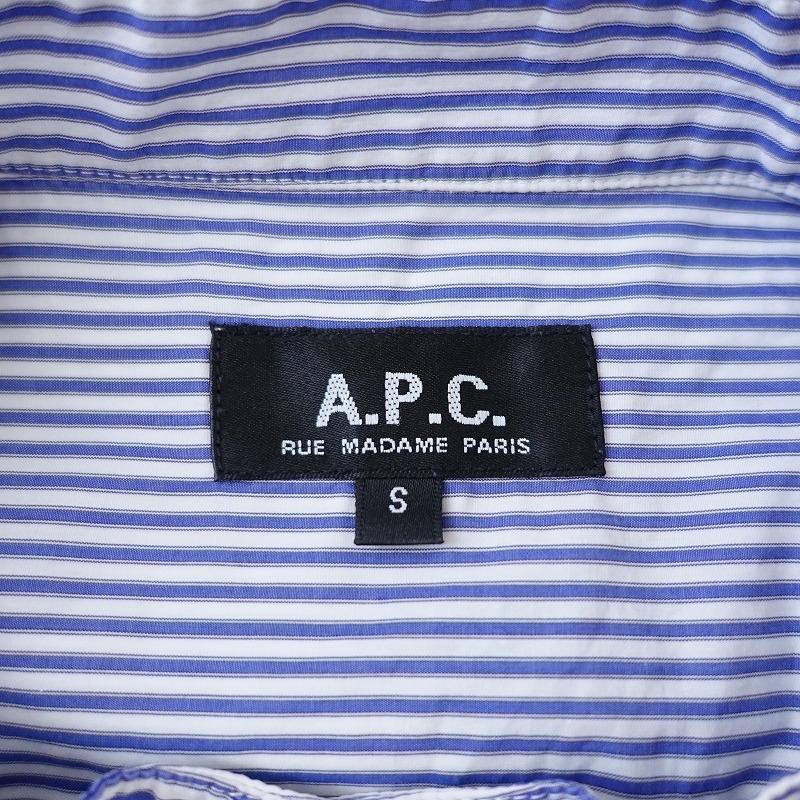 □アーペーセー APC *コットンバンドカラーストライプシャツワンピース 