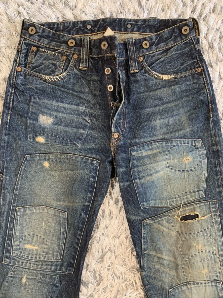 RRL 名作 ボルチモア パッチワーク デニム バックル 赤耳 ダメージ