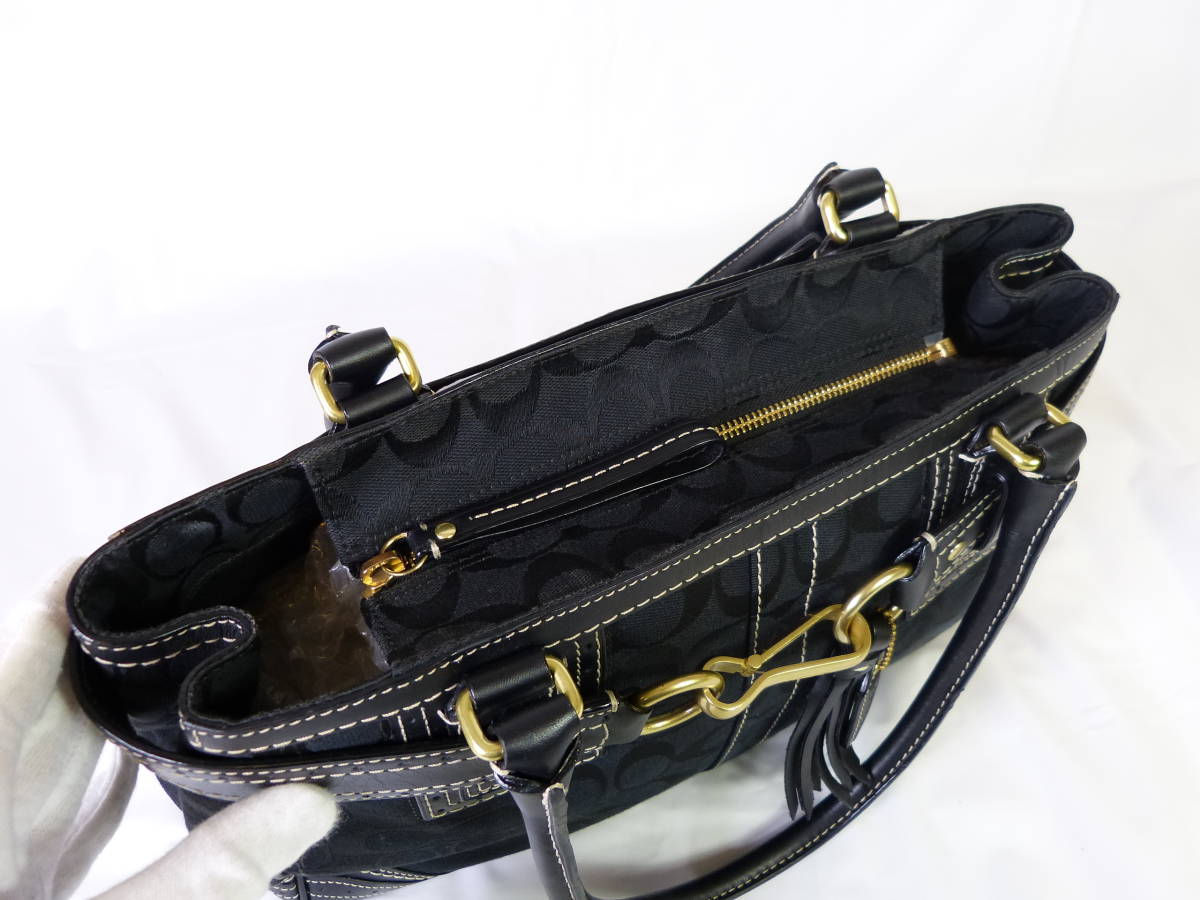 美品】COACH コーチ トートバッグ ハンプトンズ レザー 黒 タッセル
