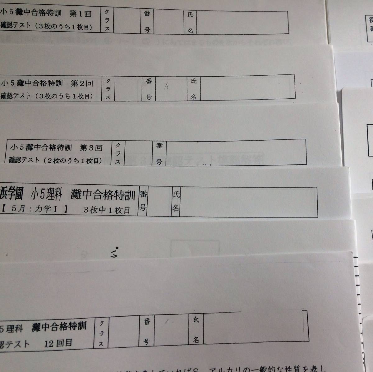 浜学園 灘中合格特訓 算数 確認テスト 小5 小5 理科 最新版