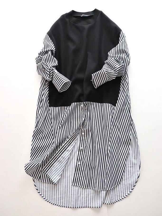 Zara ザラ 異素材 ストライプ ワンピース 切り替え ブラウス チュニック プルオーバー 長袖 ロング トップス 秋 黒 Lサイズ その他 売買されたオークション情報 Yahooの商品情報をアーカイブ公開 オークファン Aucfan Com