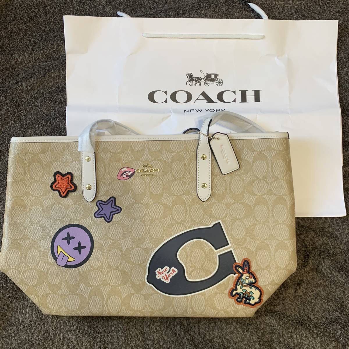 COACH シグネチャー トートバッグ ゴールド系 COACH コーチ レザー 