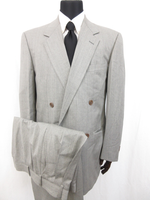 【ジャンニヴェルサーチ GIANNI VERSACE】ダブル4ボタン スーツ (メンズ) ライトグレー系 裏地メデューサ柄 伊製　　■6MS6707■