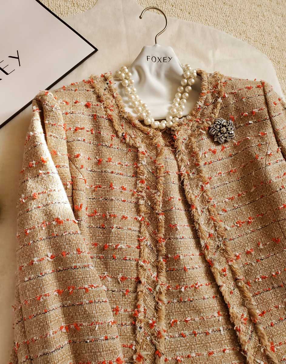 ※FOXEY ※ツィードジャケット ※38 ※ FOXEY 42【Tweed Jacket】サンドマルチ 2018年VERY掲載 しなやかな着