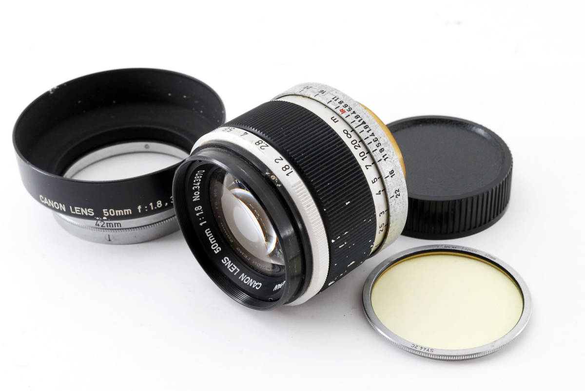 KT0687 ★純正メタルフード&フィルター付き!! Canon LENS 50mm 1.8 L39 キヤノン Leica ライカ 単焦点 光学ジャンク MF