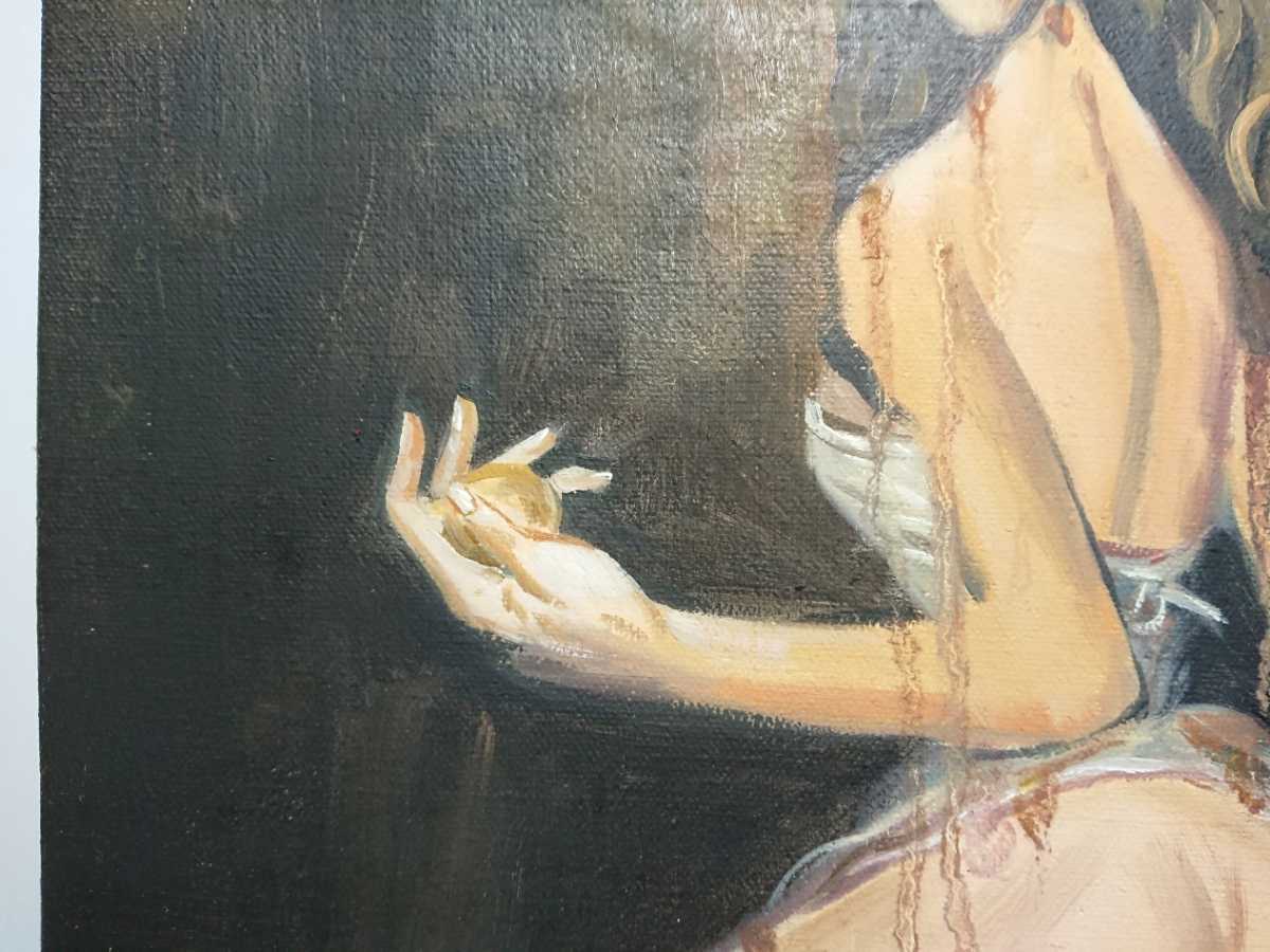 肉筆油彩画/金子國義 画題【卵を持つ少女】/縦41㎝横32㎝』検)蔵出し