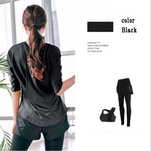 【新品】 レディース トレーニングウェアセット 【トップス・スポーツブラ・ボトム】 ヨガウェア ヨガ ジム ♪　【③ブラック：Mサイズ】　_2
