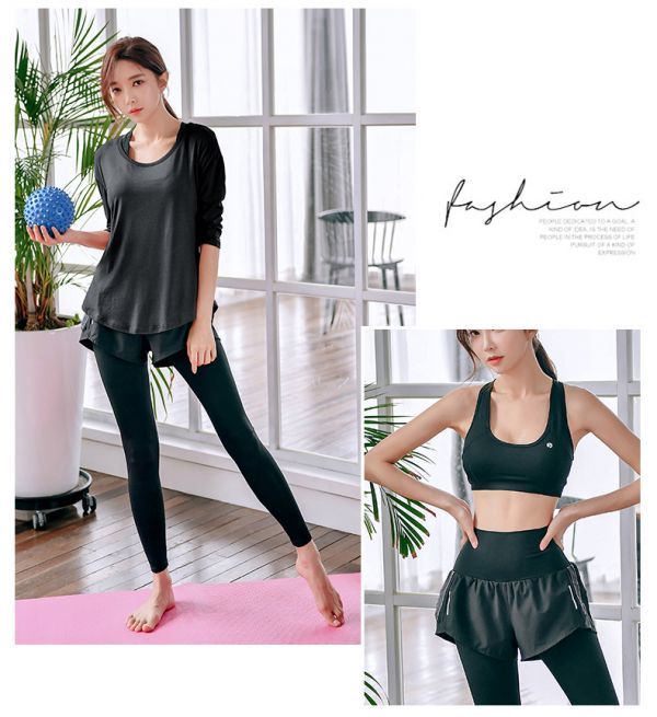 【新品】 レディース トレーニングウェアセット 【トップス・スポーツブラ・ボトム】 ヨガウェア ヨガ ジム ♪　【③ブラック：Mサイズ】　_3