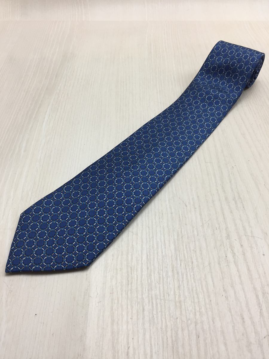 【美品】HERMES ネクタイ シルク ブルー ゴルフクラブモチーフ ゴルフ HERMES◇ネクタイ/シルク/BLU/総柄 美品HERMES⁄エルメス ブルー