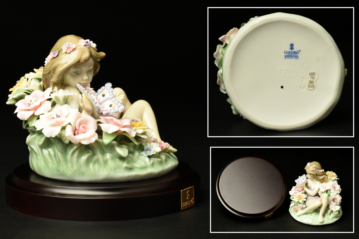 古多】LLADRO リヤドロ『蝶と戯れる小妖精』(No.1720) 陶器人形置物