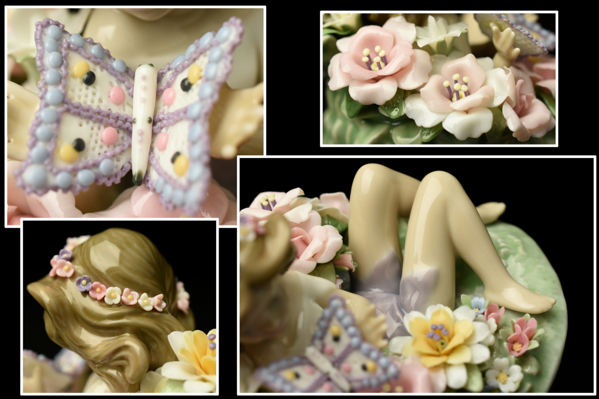 古多】LLADRO リヤドロ『蝶と戯れる小妖精』(No.1720) 陶器人形置物