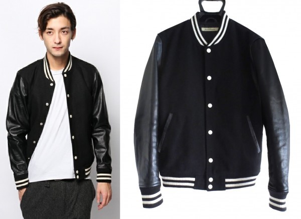 ジャーナルスタンダード 袖カウレザー ウール メルトン スタジャン M ブラック バーシティ ジャケット