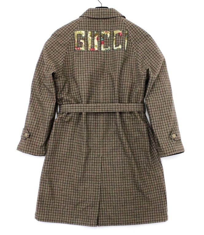 48万新品◇46=S◇GUCCI グッチ 茶系チェックウールリバーシブル 